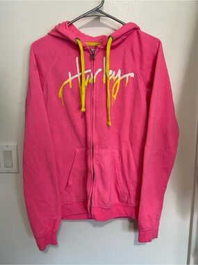 Hurley Pink Hoodie with Yellow Accents